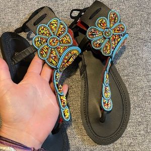NWOT Hand-beaded tie sandals Sz 39/6.5
